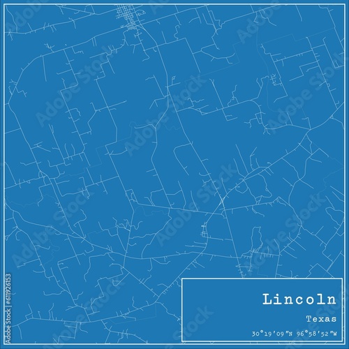 Blueprint US city map of Lincoln, Texas.