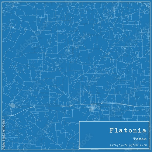 Blueprint US city map of Flatonia, Texas.