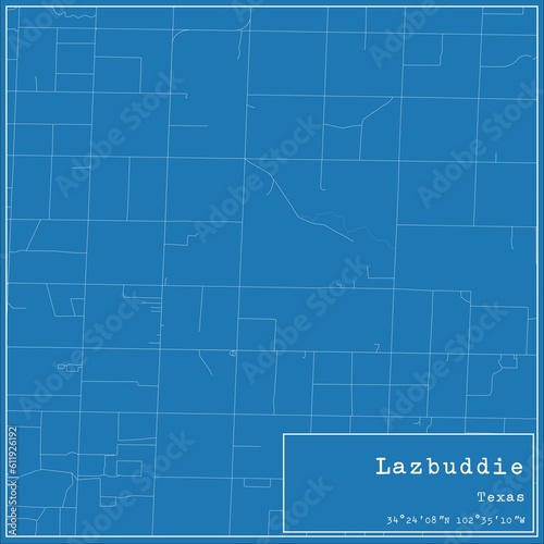 Blueprint US city map of Lazbuddie, Texas. photo