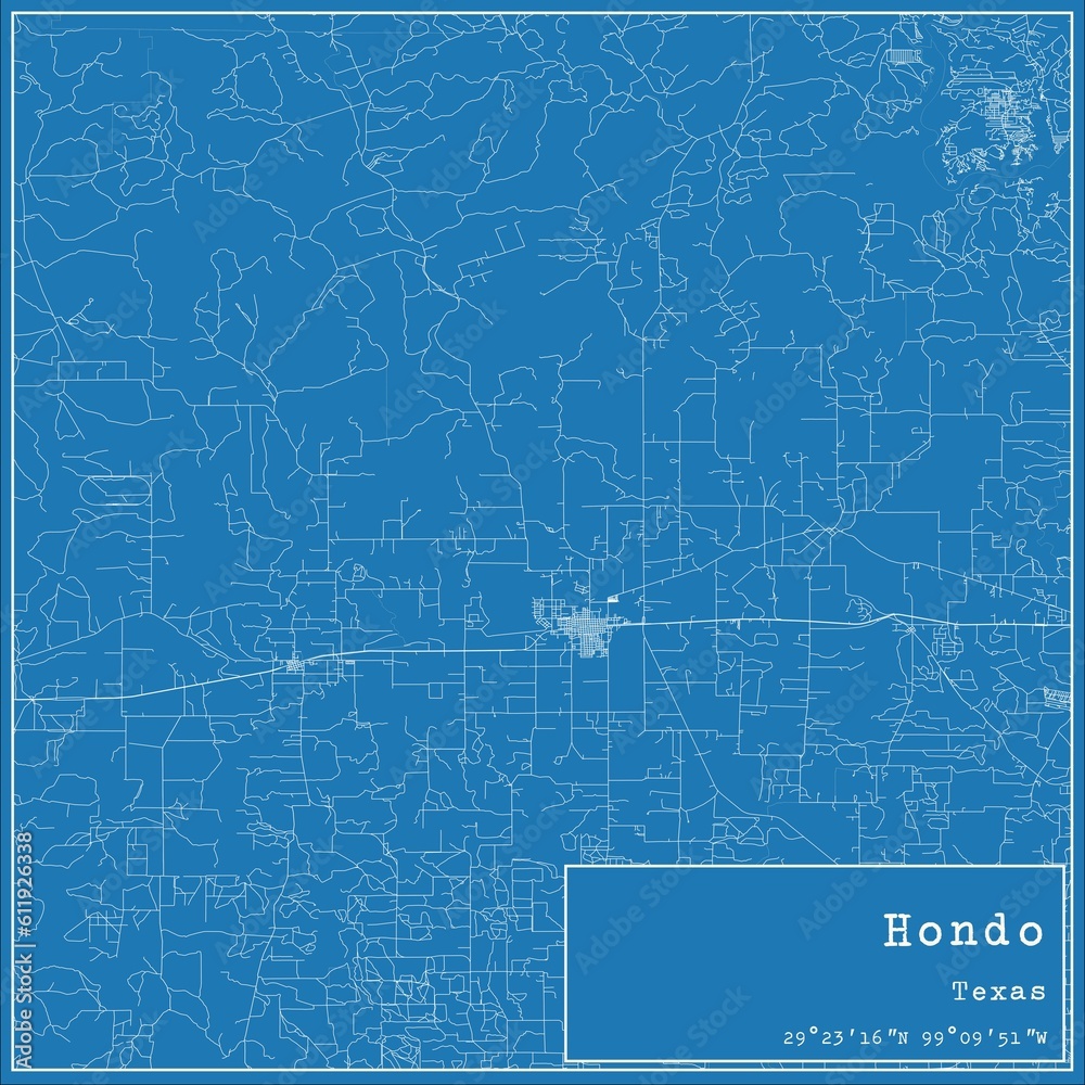 Blueprint US city map of Hondo, Texas.
