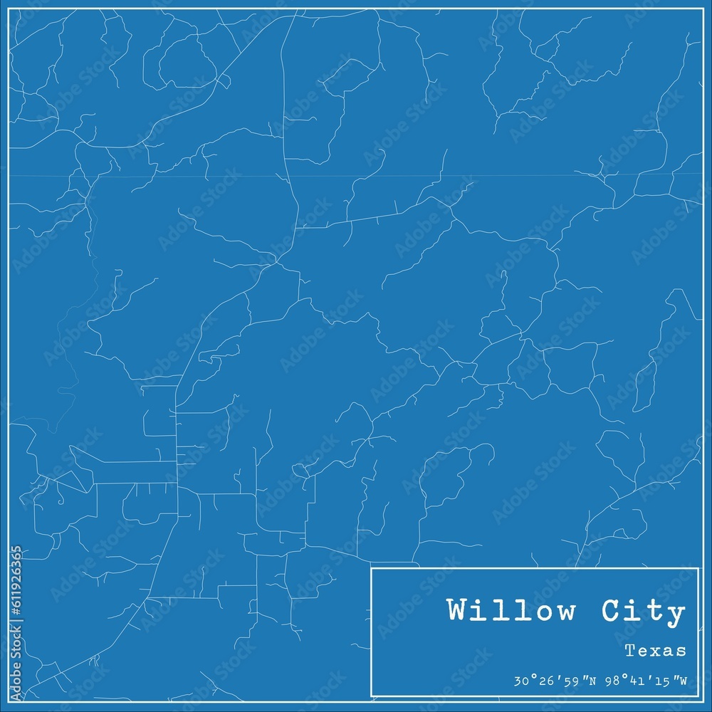 Obraz premium Blueprint US city map of Willow City, Texas.