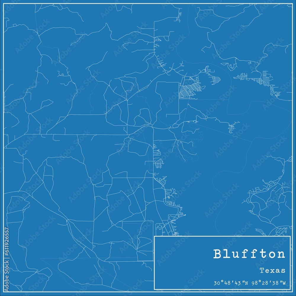 Fototapeta premium Blueprint US city map of Bluffton, Texas.