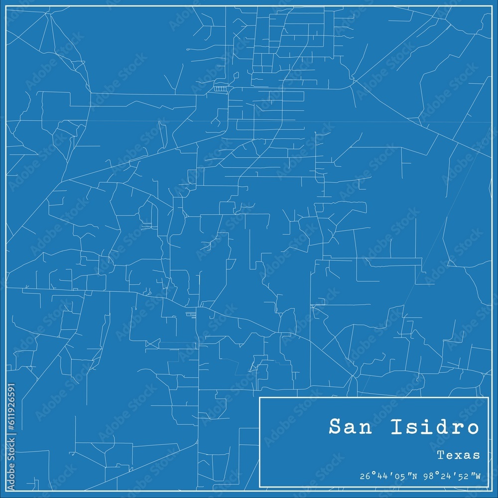 Blueprint US city map of San Isidro, Texas.