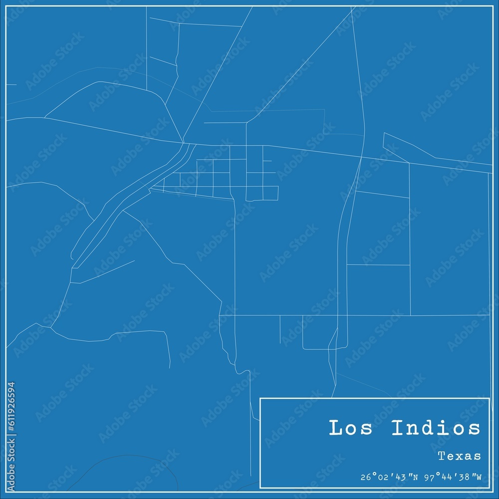 Fototapeta premium Blueprint US city map of Los Indios, Texas.