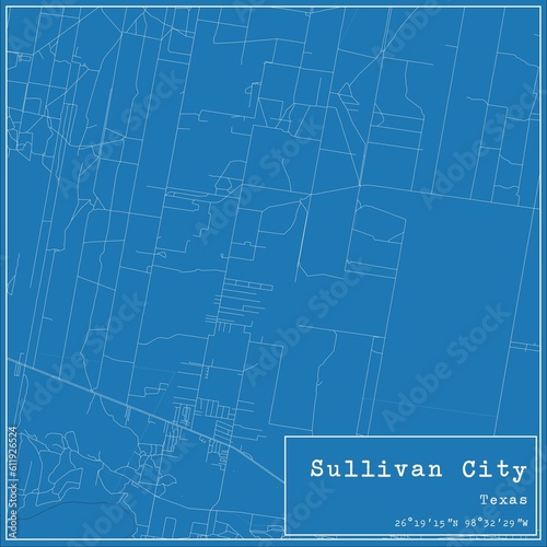 Blueprint US city map of Sullivan City, Texas.
