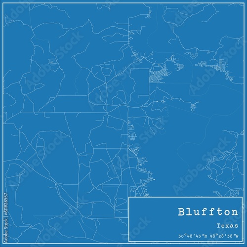Blueprint US city map of Bluffton, Texas.