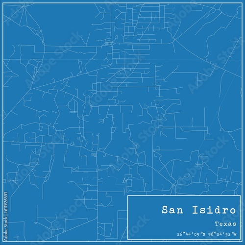 Blueprint US city map of San Isidro, Texas. photo