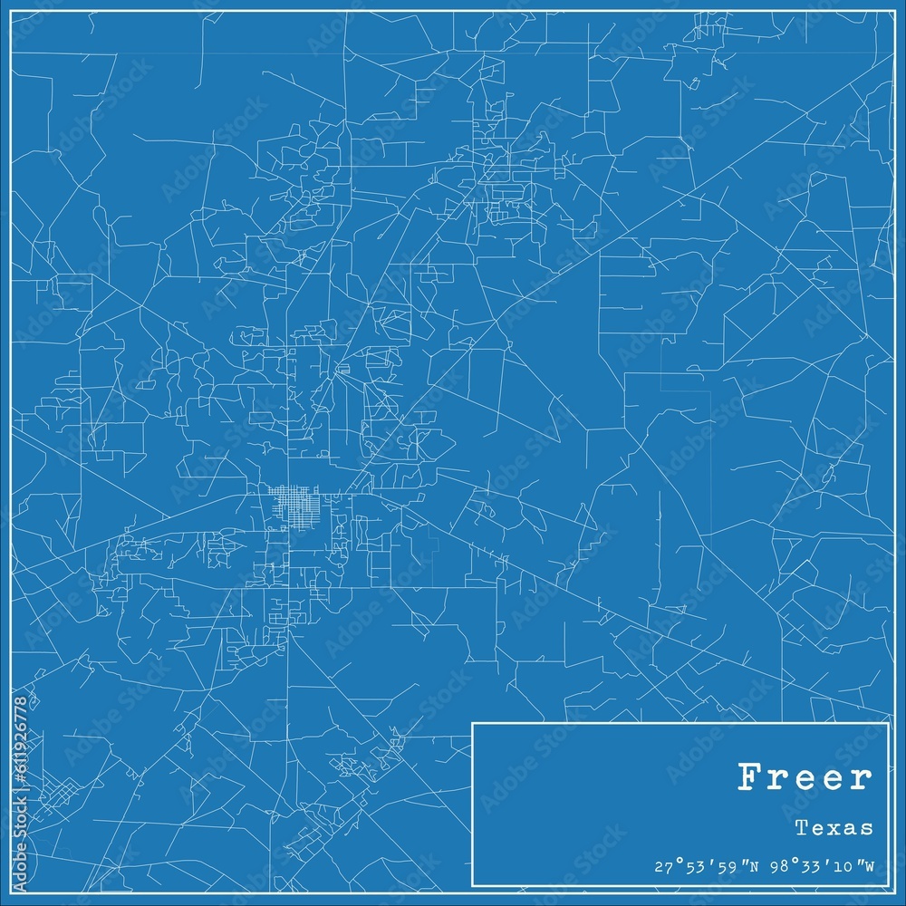 Blueprint US city map of Freer, Texas.