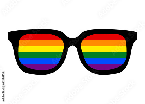 Logo lgbt. Mes del orgullo. Lentes arco iris. Silueta aislada de gafas de sol con los colores de la bandera lgbt