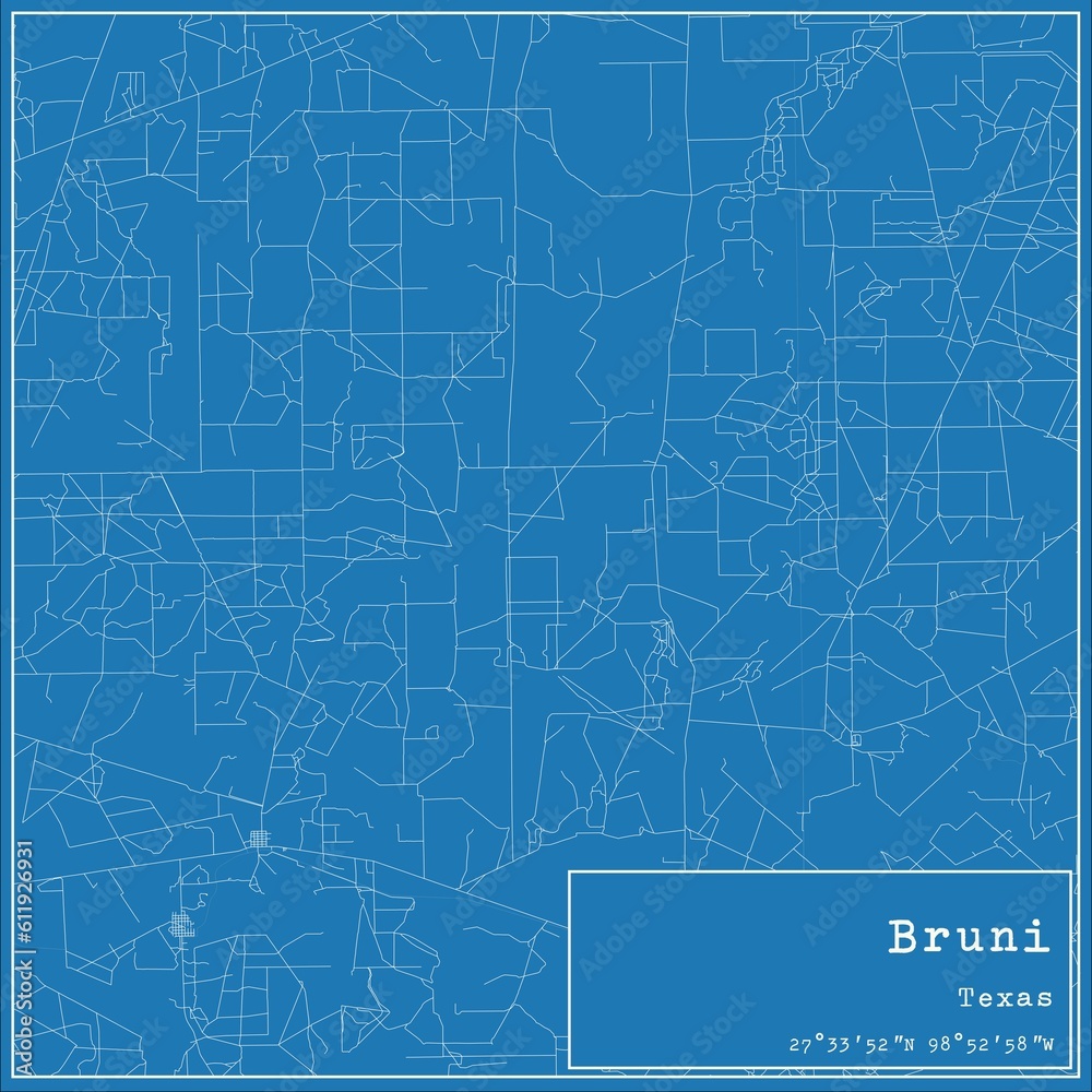 Blueprint US city map of Bruni, Texas.