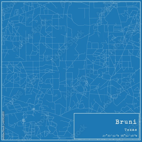 Blueprint US city map of Bruni, Texas. photo
