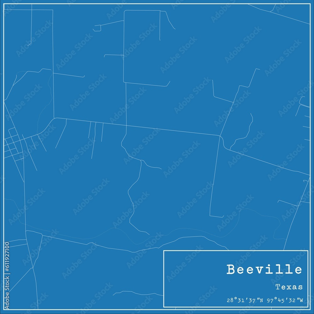 Fototapeta premium Blueprint US city map of Beeville, Texas.