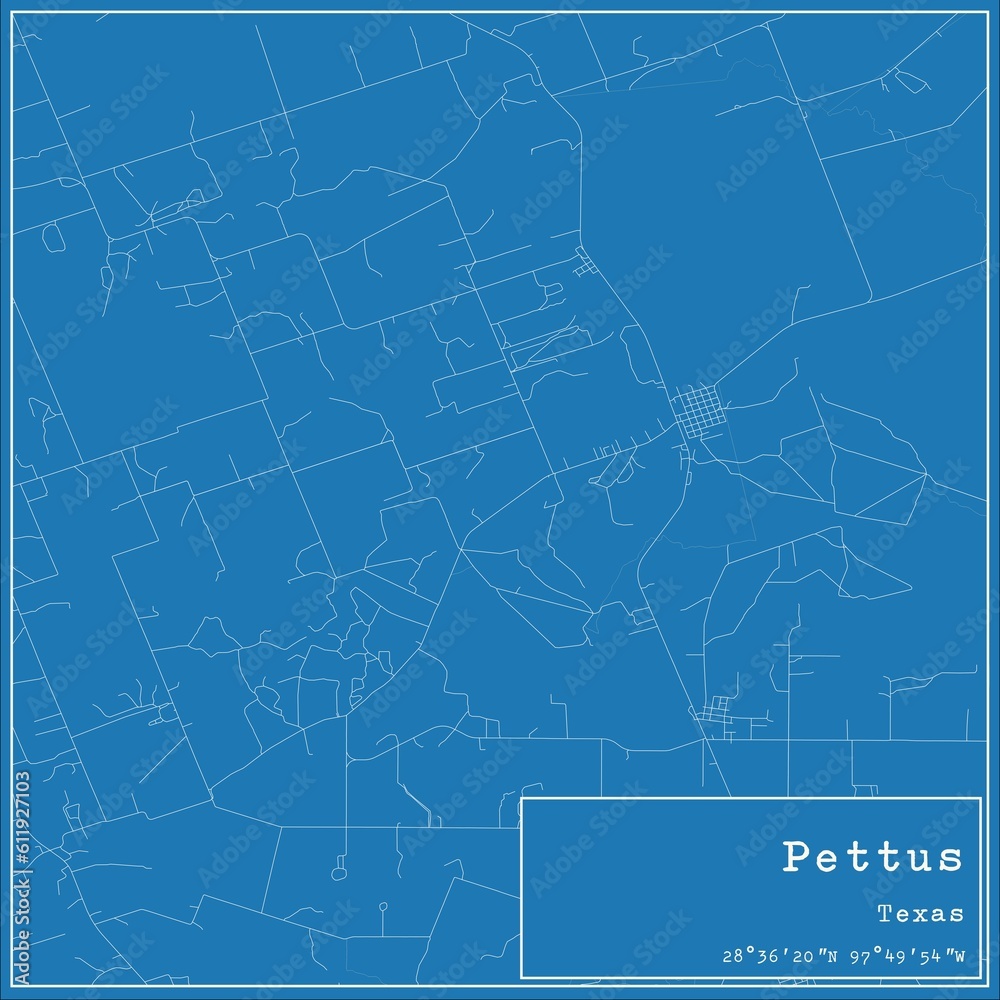 Fototapeta premium Blueprint US city map of Pettus, Texas.