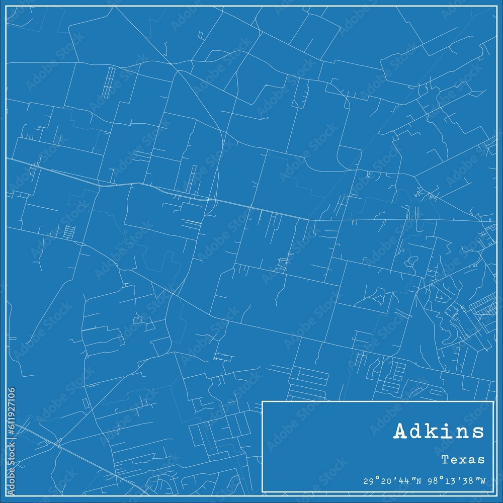 Fototapeta premium Blueprint US city map of Adkins, Texas.