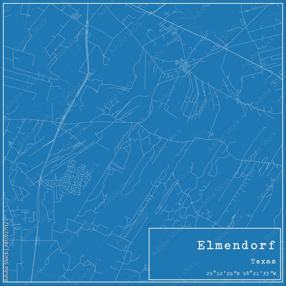 Blueprint US city map of Elmendorf, Texas.
