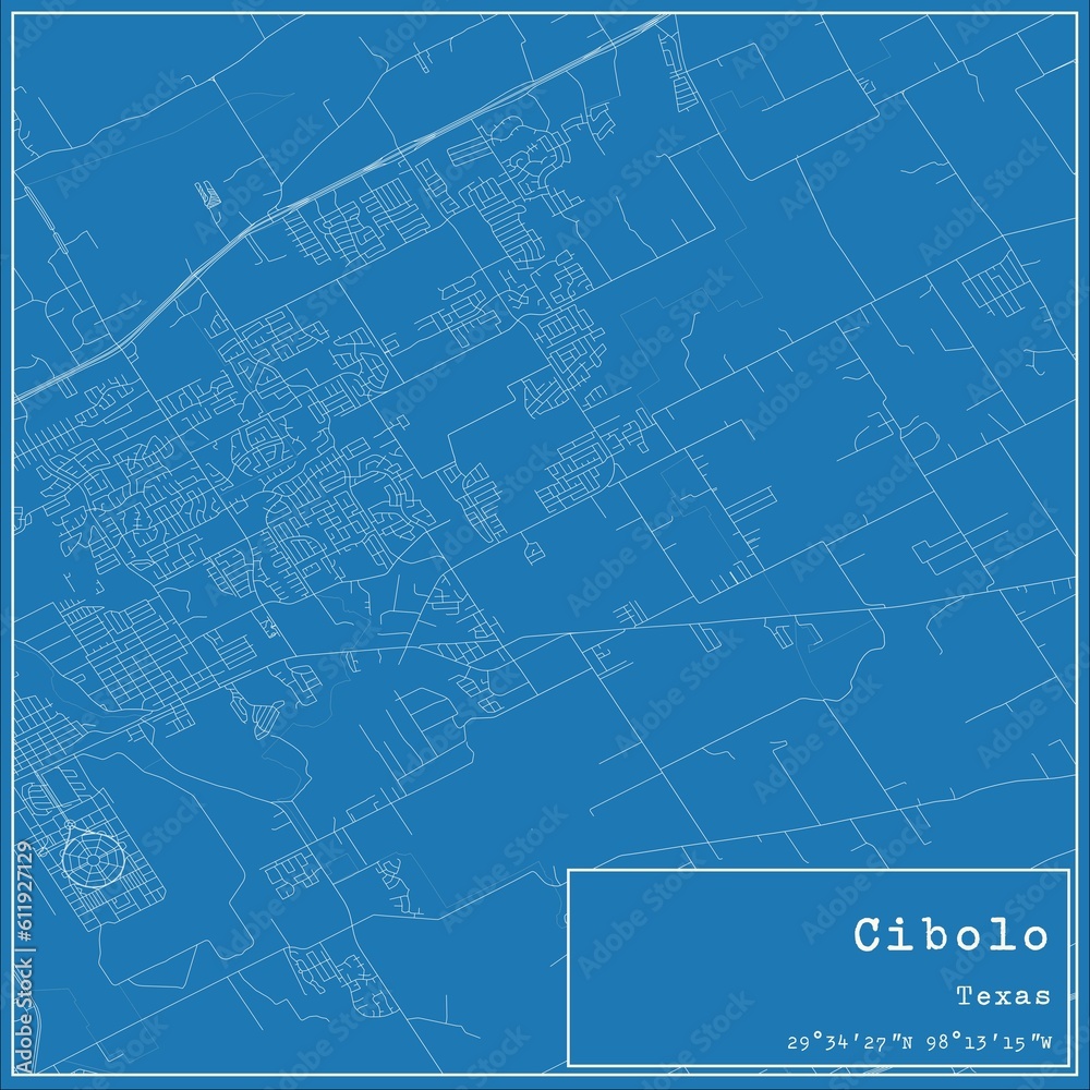 Blueprint US city map of Cibolo, Texas.