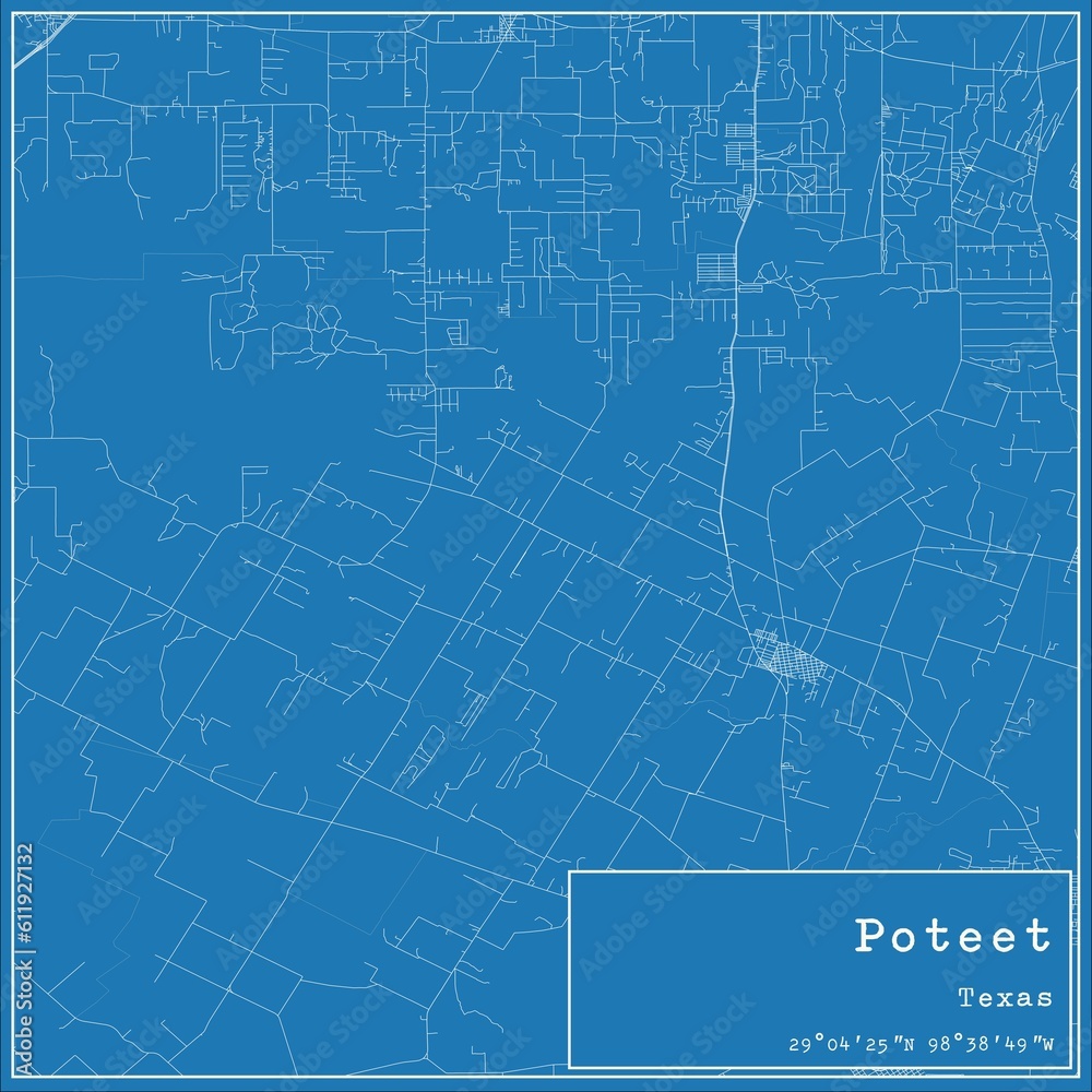 Blueprint US city map of Poteet, Texas.