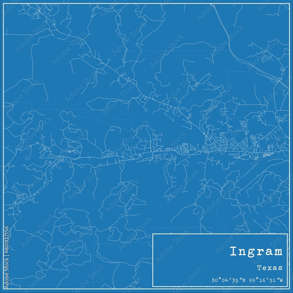 Fototapeta premium Blueprint US city map of Ingram, Texas.