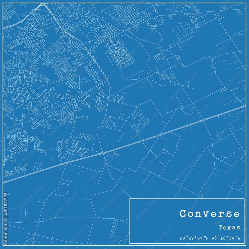 Blueprint US city map of Converse, Texas.
