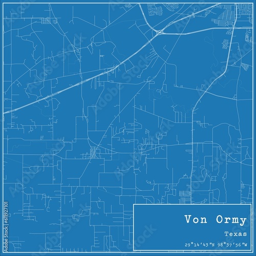 Blueprint US city map of Von Ormy, Texas.