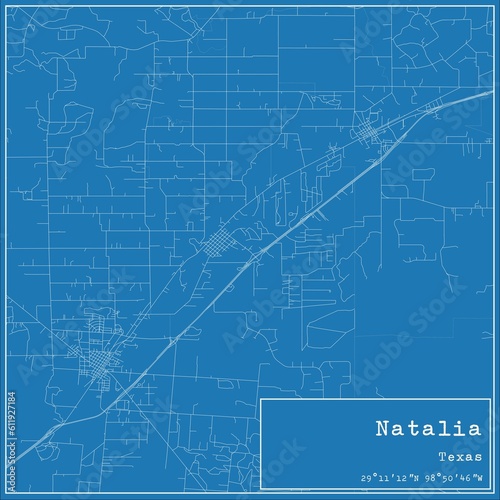 Blueprint US city map of Natalia, Texas. photo