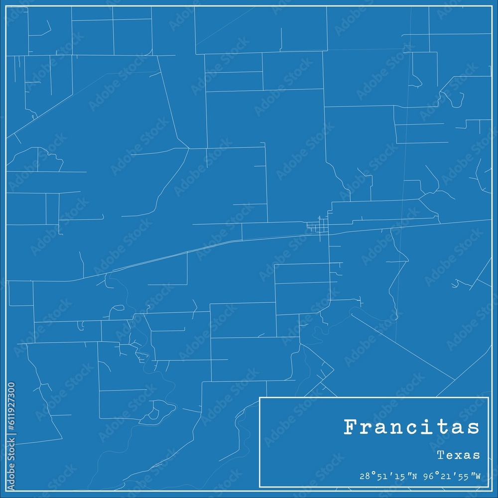 Blueprint US city map of Francitas, Texas.
