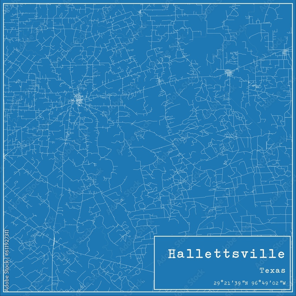 Fototapeta premium Blueprint US city map of Hallettsville, Texas.