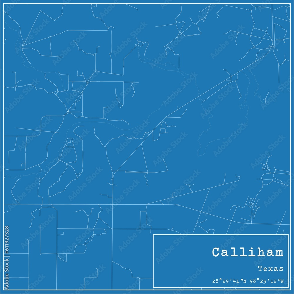 Fototapeta premium Blueprint US city map of Calliham, Texas.