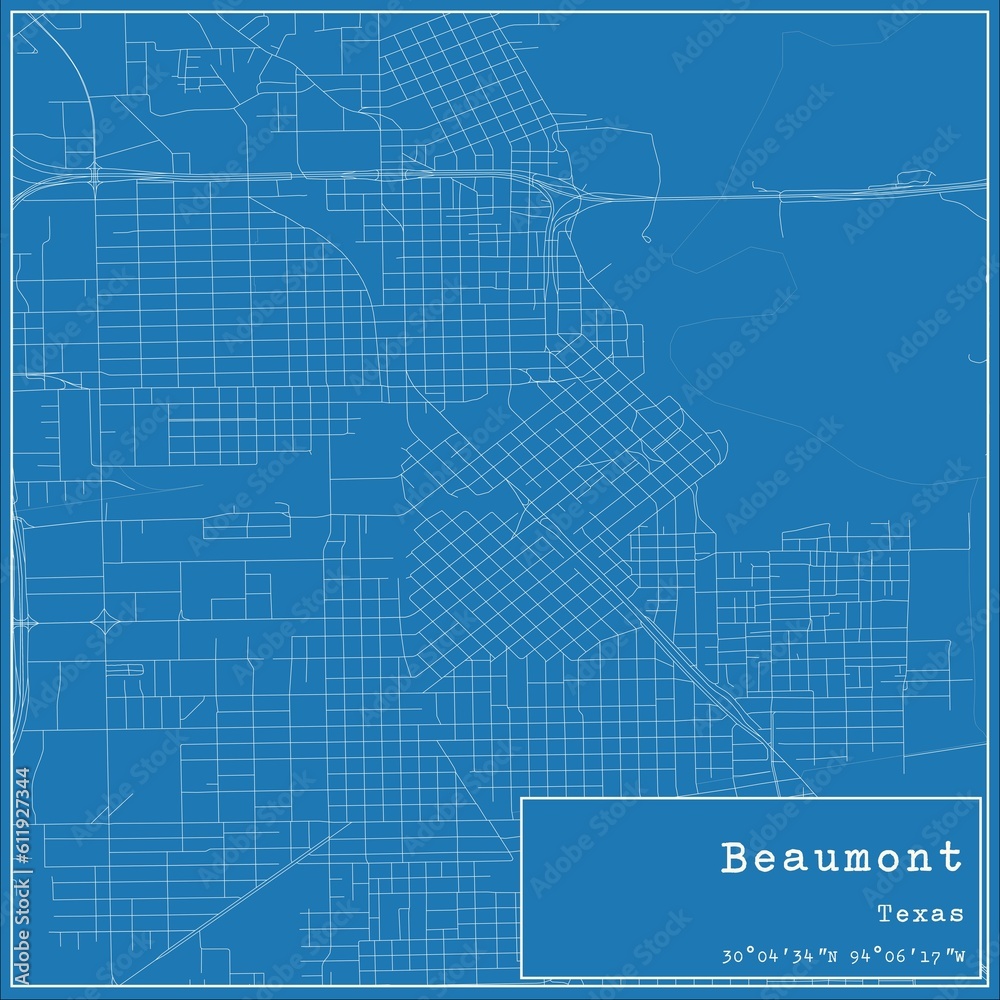 Fototapeta premium Blueprint US city map of Beaumont, Texas.