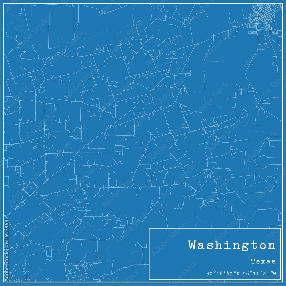 Blueprint US city map of Washington, Texas.