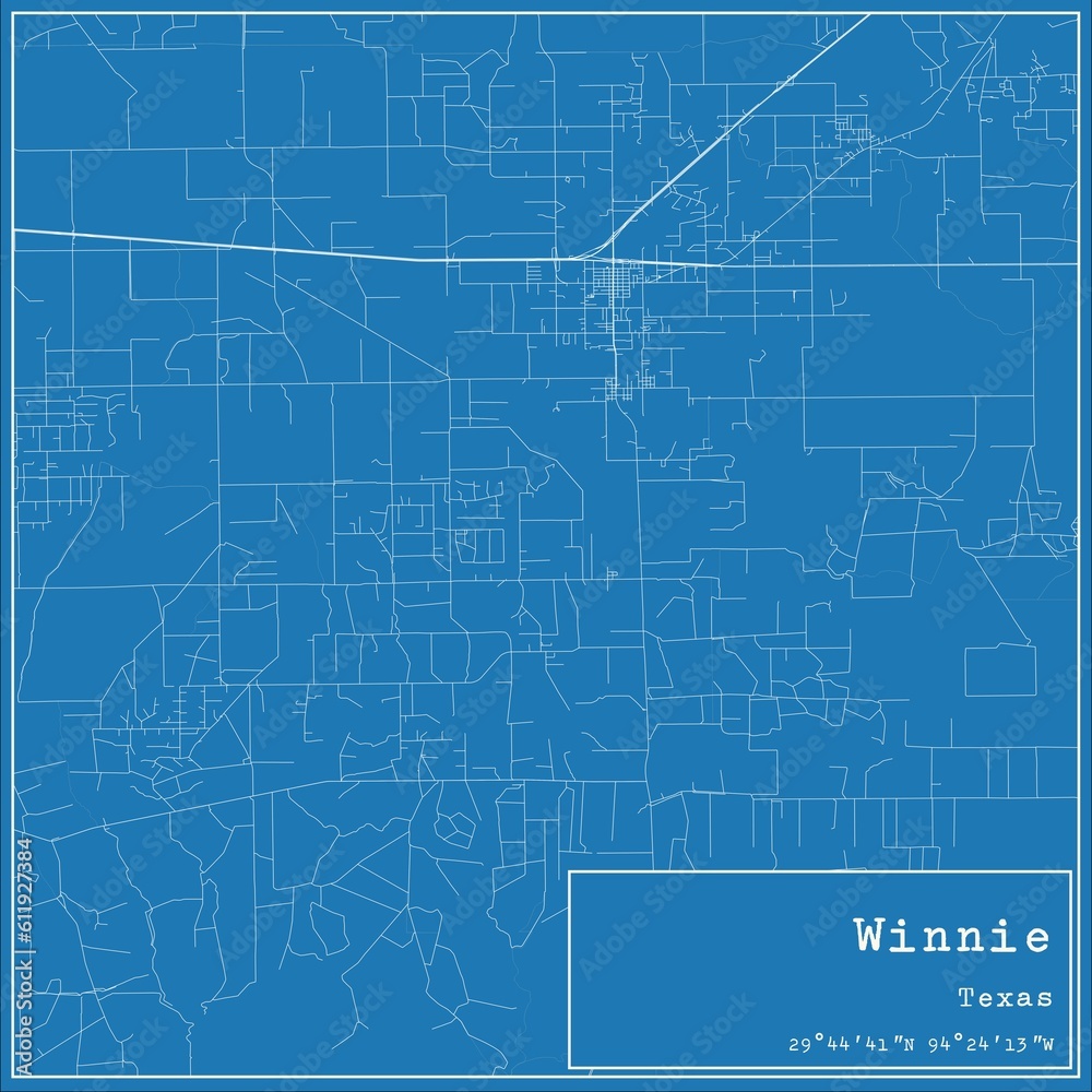 Blueprint US city map of Winnie, Texas.
