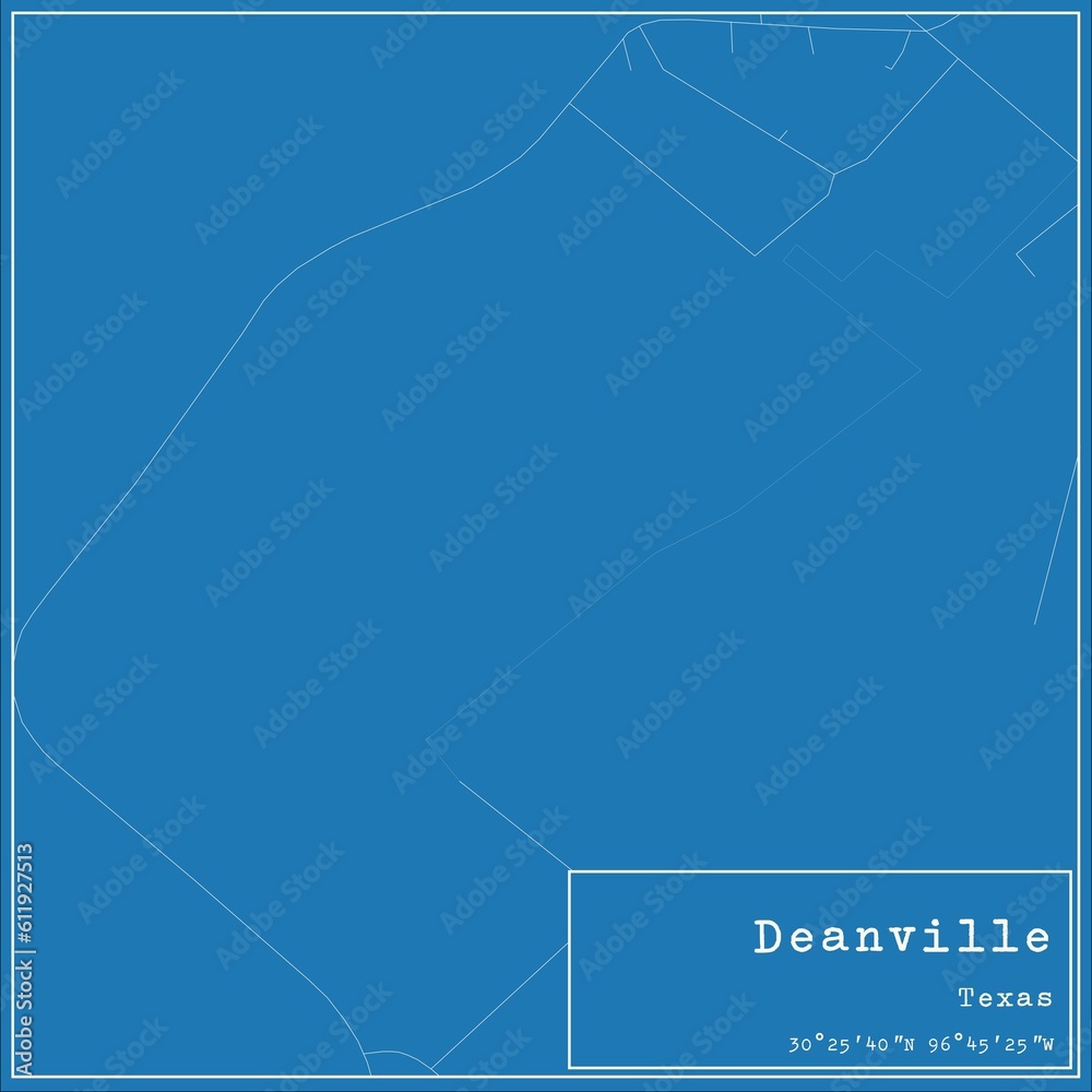 Blueprint US city map of Deanville, Texas.