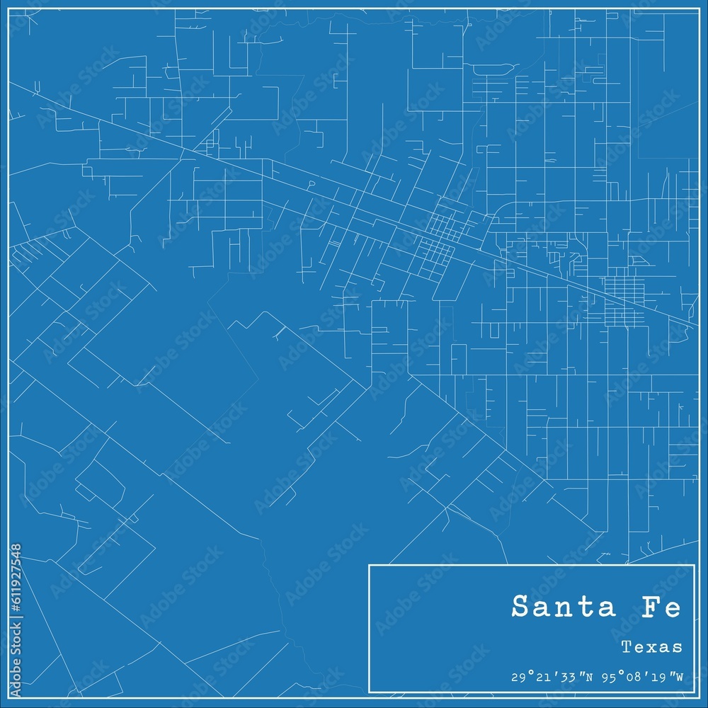 Obraz premium Blueprint US city map of Santa Fe, Texas.