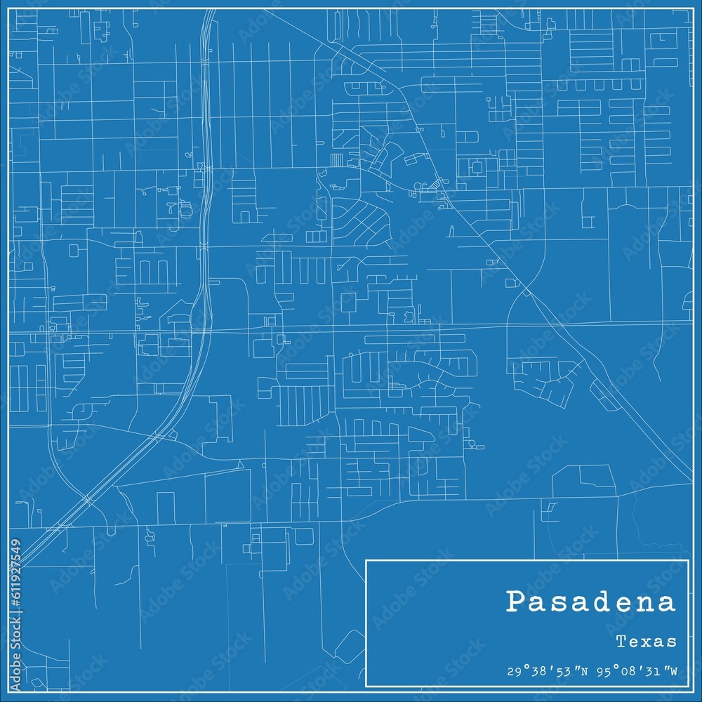 Blueprint US city map of Pasadena, Texas.