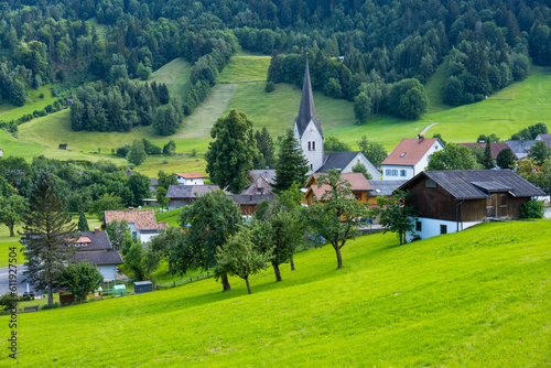 Village of Gurtis in the Walgau Valey above Frastanz or Nenzing, State of Vorarlberg, Austria