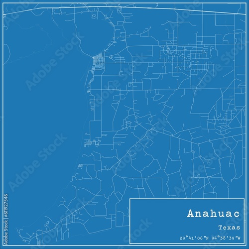 Blueprint US city map of Anahuac, Texas.