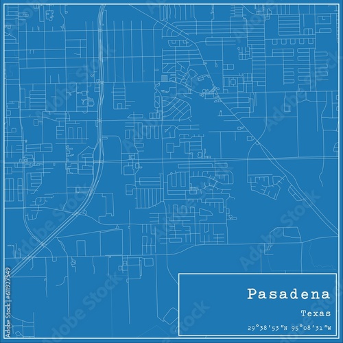 Blueprint US city map of Pasadena, Texas.