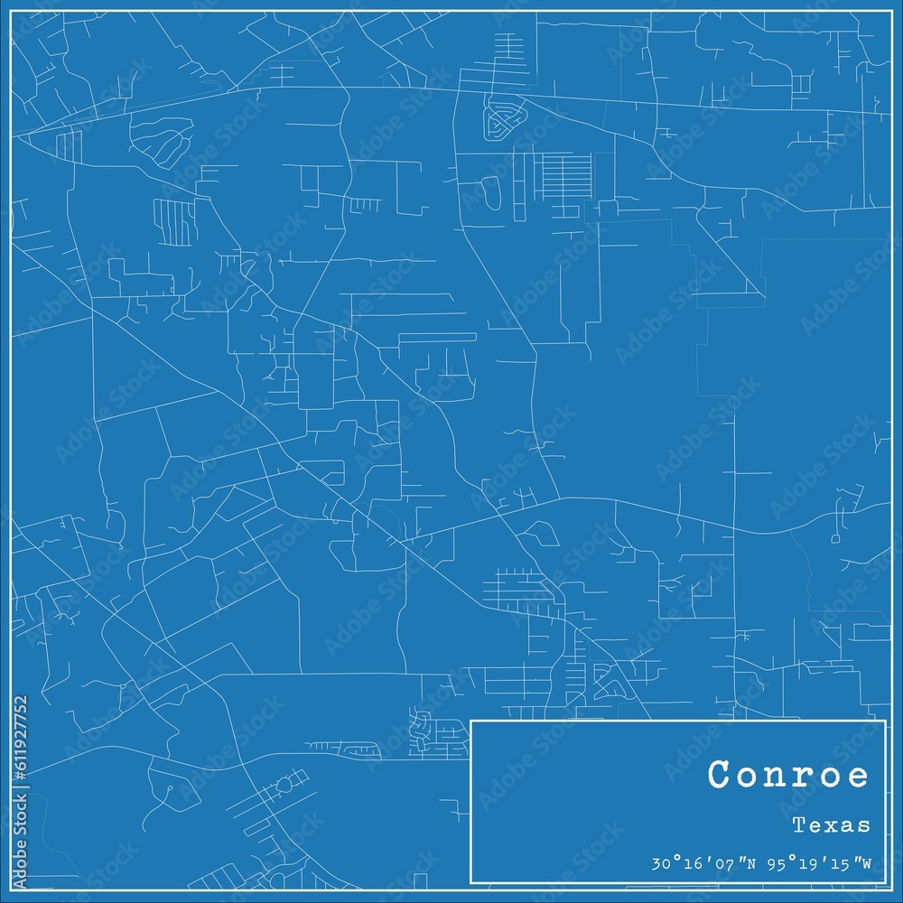 Blueprint US city map of Conroe, Texas. Blueprint US city map of Conroe, Texas.