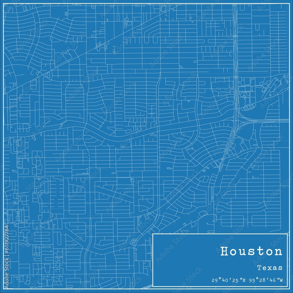 Obraz premium Blueprint US city map of Houston, Texas.