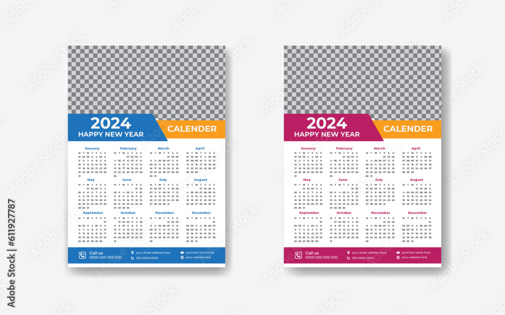 corporate 12 month Single Page wall calendar design 2024 , Premium ...