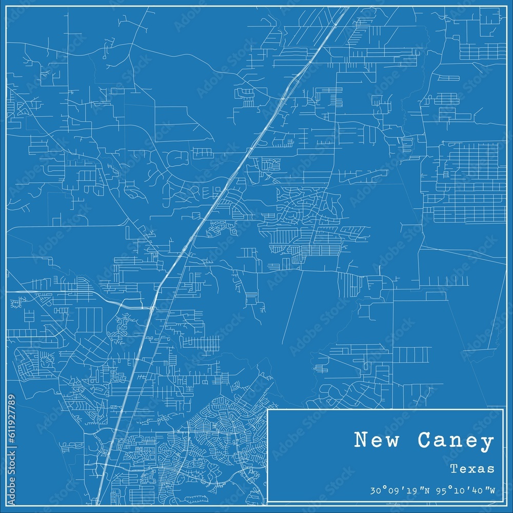 Blueprint US city map of New Caney, Texas.