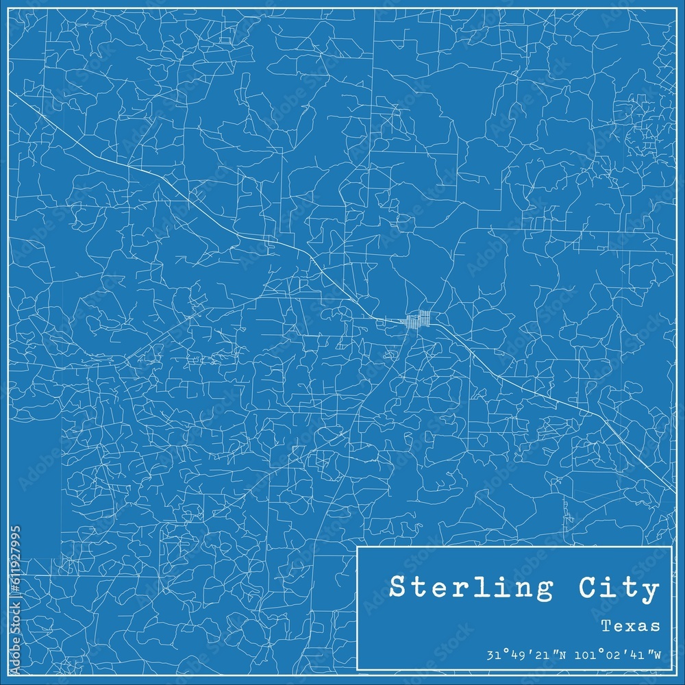 Blueprint US city map of Sterling City, Texas.