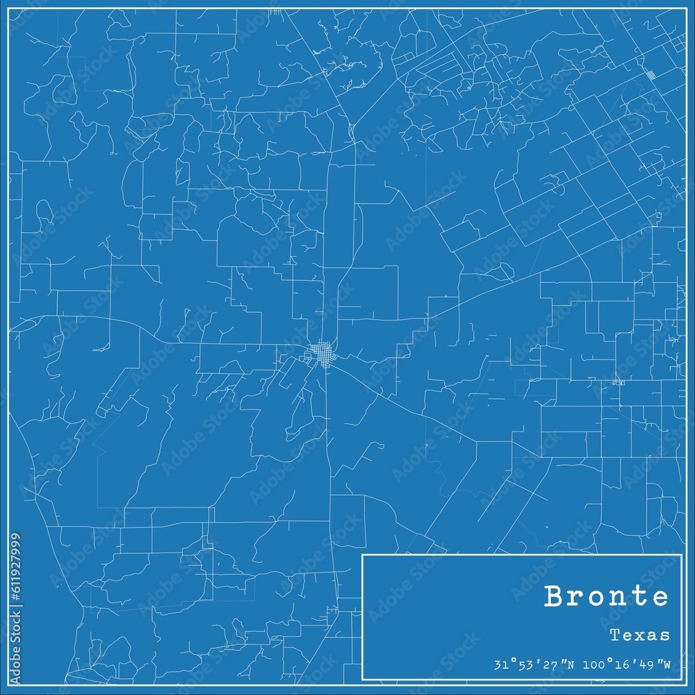 Blueprint US city map of Bronte, Texas.