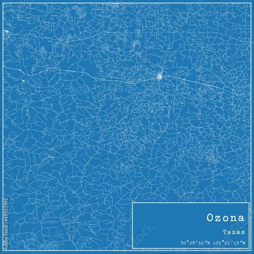 Blueprint US city map of Ozona, Texas.