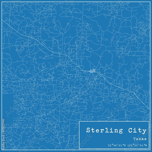 Fotografía Blueprint US city map of Sterling City, Texas.