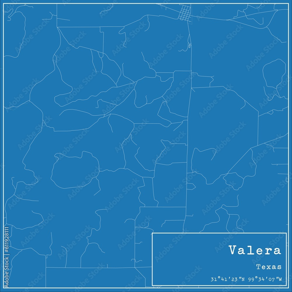 Blueprint US city map of Valera, Texas.