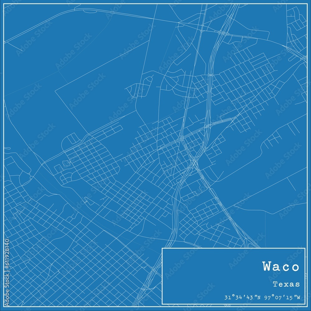 Blueprint US city map of Waco, Texas.