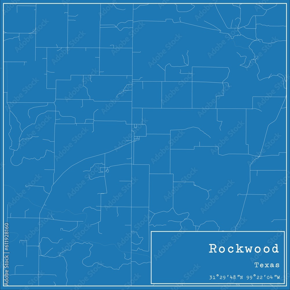 Blueprint US city map of Rockwood, Texas.