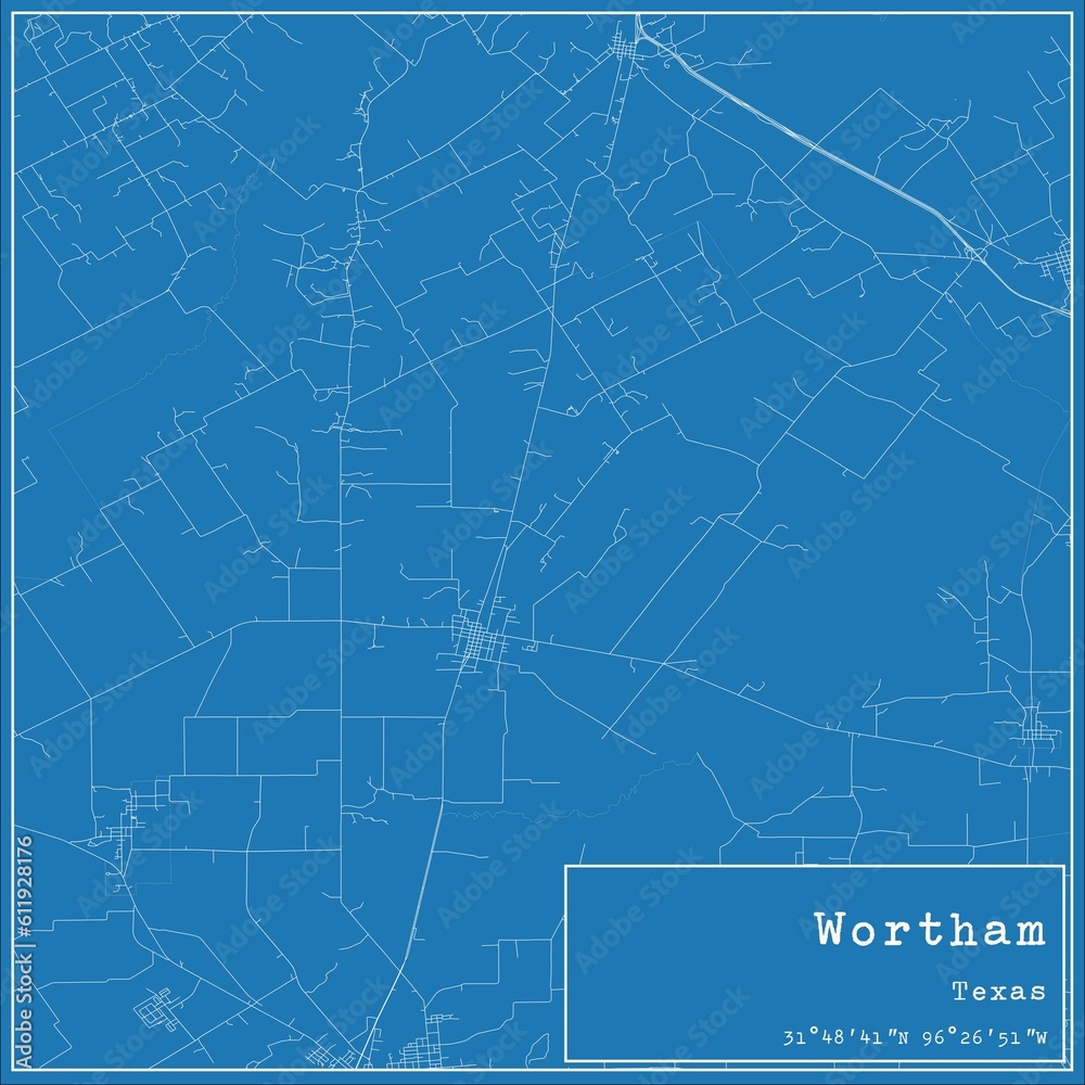 Fototapeta premium Blueprint US city map of Wortham, Texas.