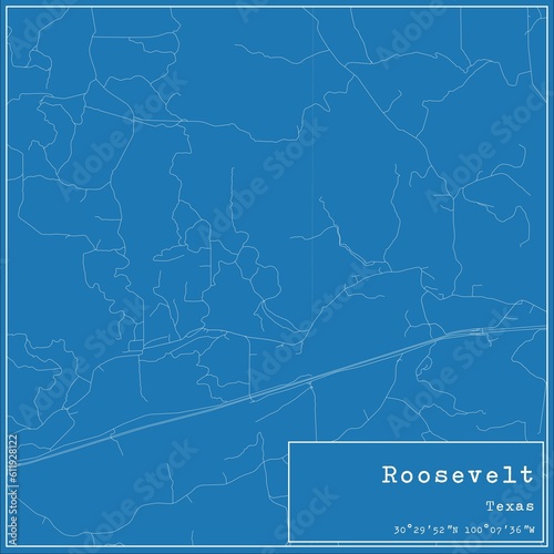 Blueprint US city map of Roosevelt, Texas.